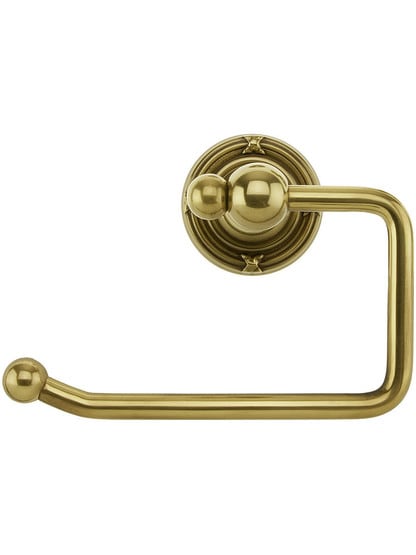 Brass Swinging Toilet-Paper Holder with Ribbon and Reed Rosette in Antique Brass.